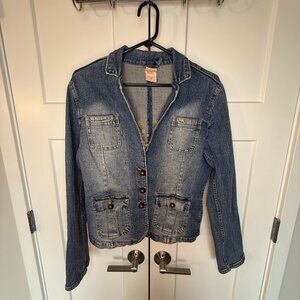 Faded Glory Women's Floral Embroidered Studded Denim Blue Jean Jacket Size 10